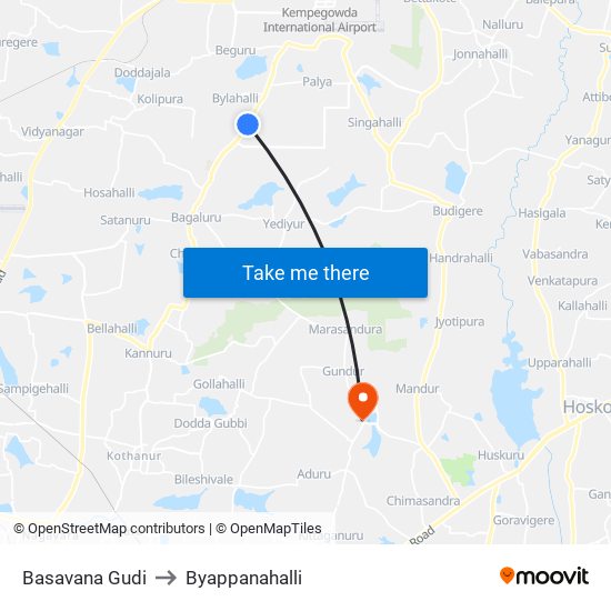 Basavana Gudi to Byappanahalli map