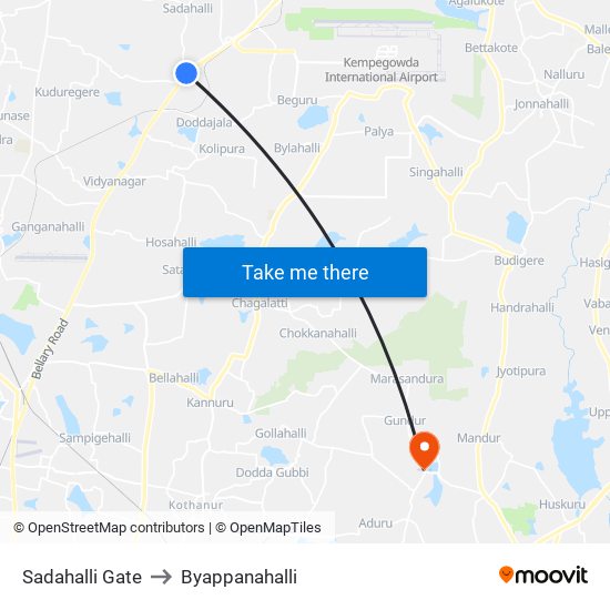Sadahalli Gate to Byappanahalli map