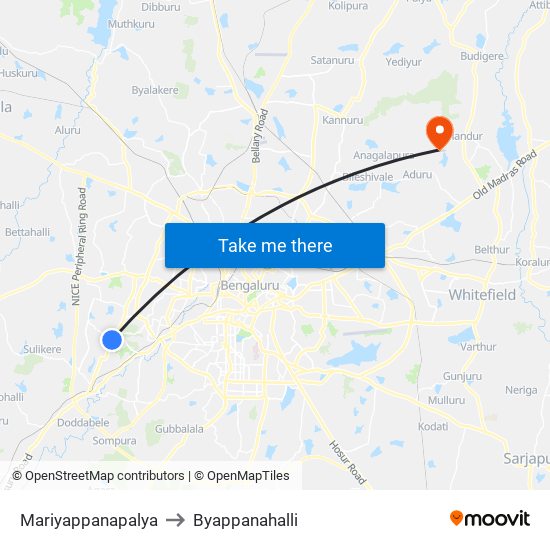 Mariyappanapalya to Byappanahalli map