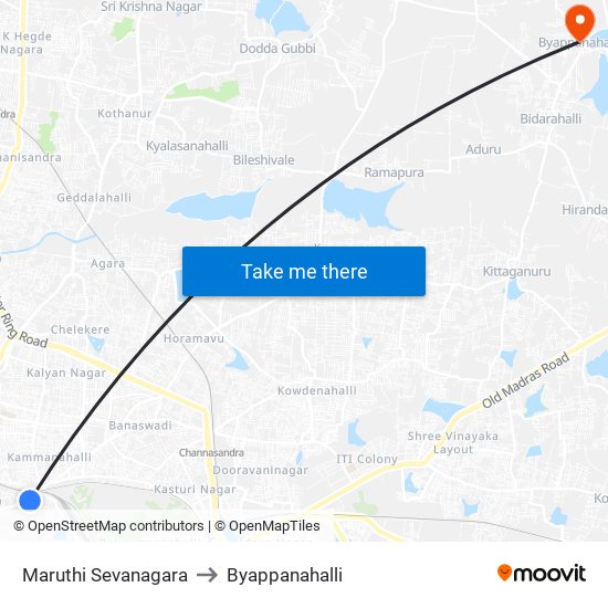 Maruthi Sevanagara to Byappanahalli map