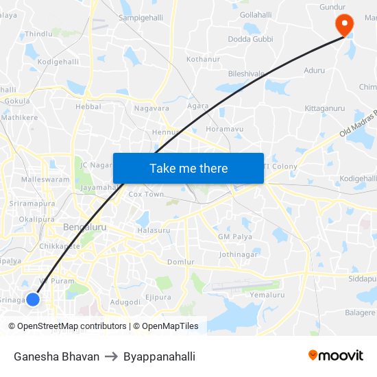 Ganesha Bhavan to Byappanahalli map