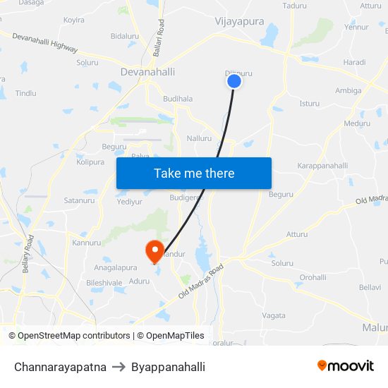 Channarayapatna to Byappanahalli map