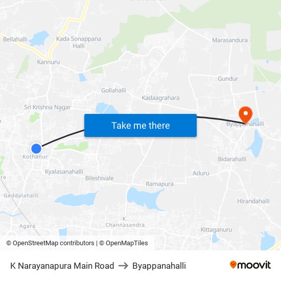 K Narayanapura Main Road to Byappanahalli map