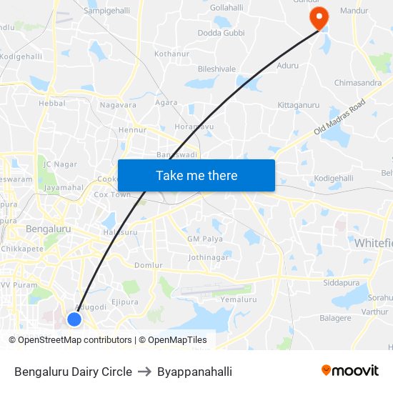 Bengaluru Dairy Circle to Byappanahalli map