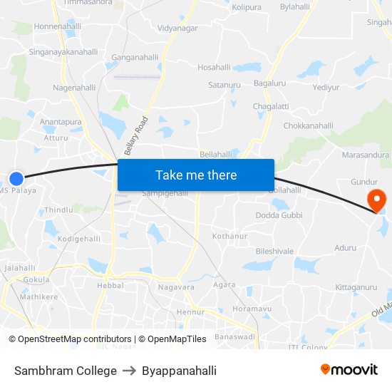 Sambhram College to Byappanahalli map