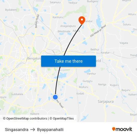 Singasandra to Byappanahalli map