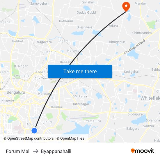 Forum Mall to Byappanahalli map