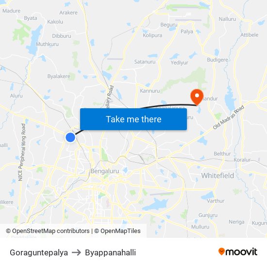 Goraguntepalya to Byappanahalli map
