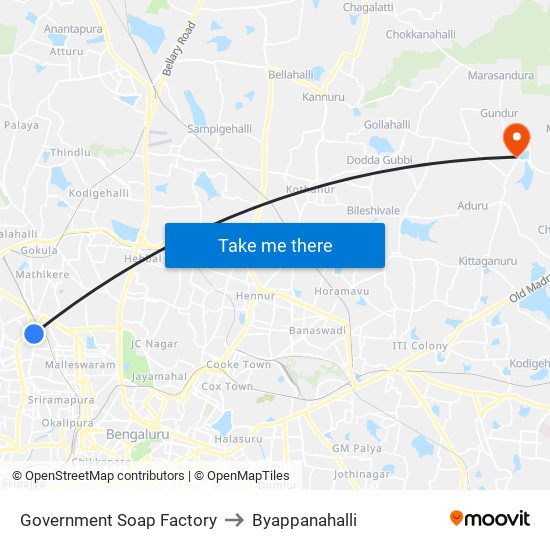 Government Soap Factory to Byappanahalli map