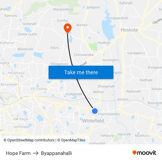 Hope Farm to Byappanahalli map