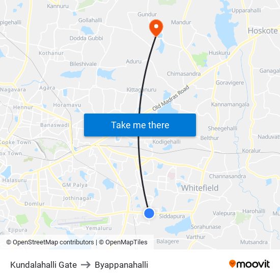 Kundalahalli Gate to Byappanahalli map
