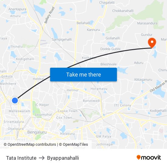 Tata Institute to Byappanahalli map