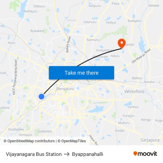 Vijayanagara Bus Station to Byappanahalli map