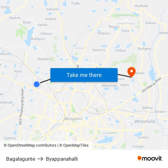 Bagalagunte to Byappanahalli map