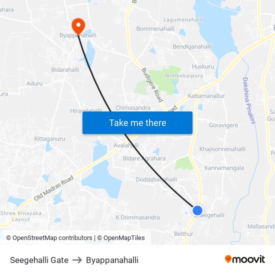 Seegehalli Gate to Byappanahalli map