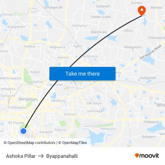 Ashoka Pillar to Byappanahalli map