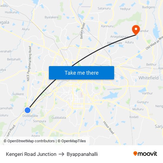 Kengeri Road Junction to Byappanahalli map