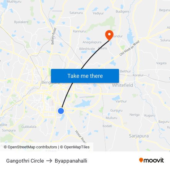 Gangothri Circle to Byappanahalli map