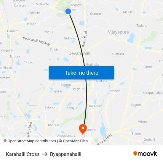Karahalli Cross to Byappanahalli map