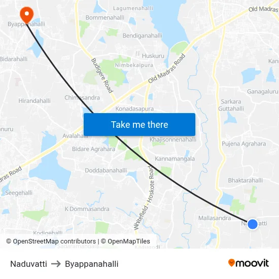 Naduvatti to Byappanahalli map