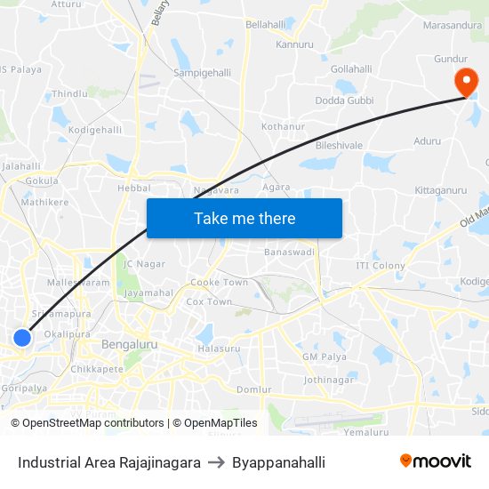 Industrial Area Rajajinagara to Byappanahalli map
