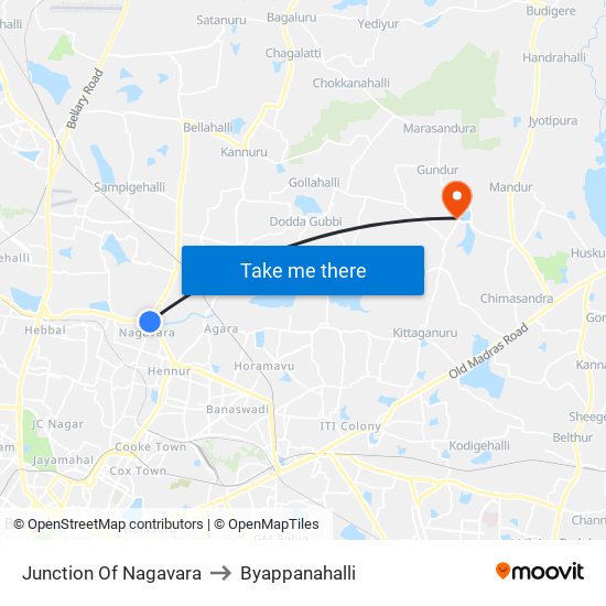 Junction Of Nagavara to Byappanahalli map