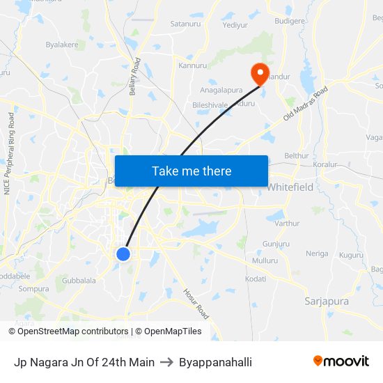 Jp Nagara Jn Of 24th Main to Byappanahalli map