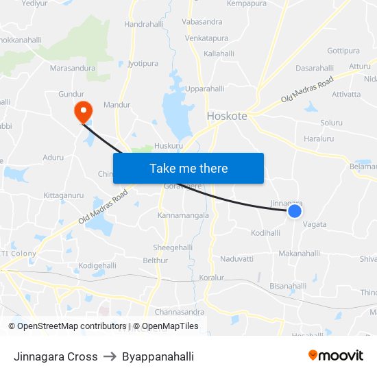 Jinnagara Cross to Byappanahalli map