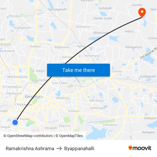 Ramakrishna Ashrama to Byappanahalli map