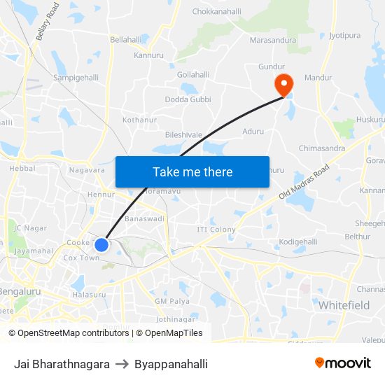 Jai Bharathnagara to Byappanahalli map