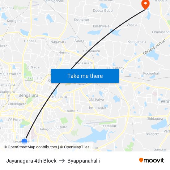 Jayanagara 4th Block to Byappanahalli map