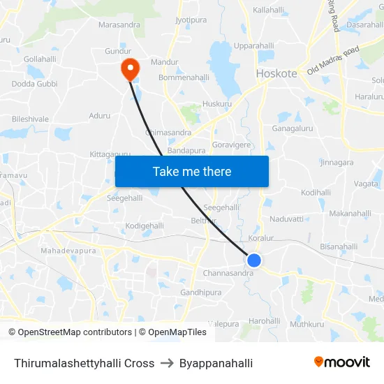 Thirumalashettyhalli Cross to Byappanahalli map