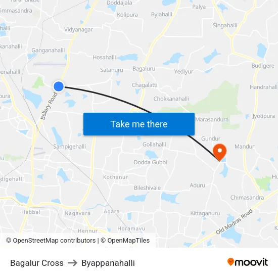 Bagalur Cross to Byappanahalli map