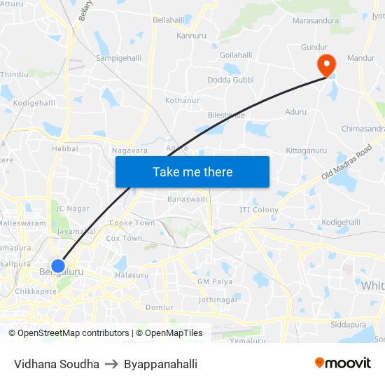 Vidhana Soudha to Byappanahalli map