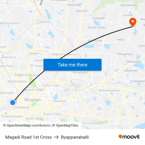 Magadi Road 1st Cross to Byappanahalli map