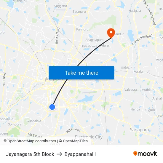 Jayanagara 5th Block to Byappanahalli map