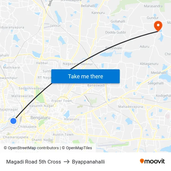 Magadi Road 5th Cross to Byappanahalli map