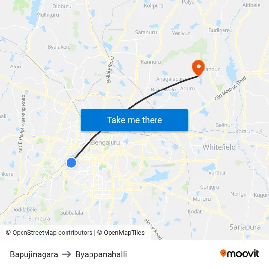 Bapujinagara to Byappanahalli map