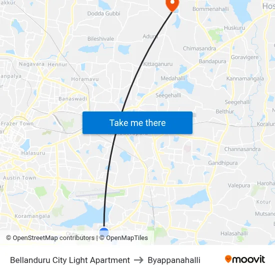 Bellanduru City Light Apartment to Byappanahalli map
