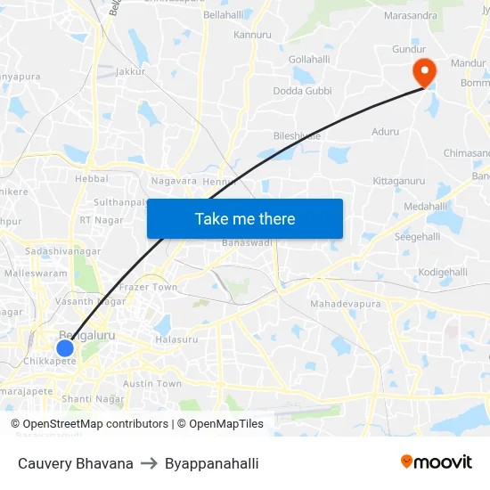 Cauvery Bhavana to Byappanahalli map