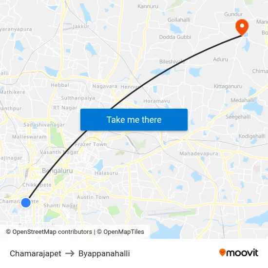 Chamarajapet to Byappanahalli map