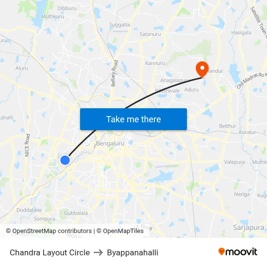 Chandra Layout Circle to Byappanahalli map