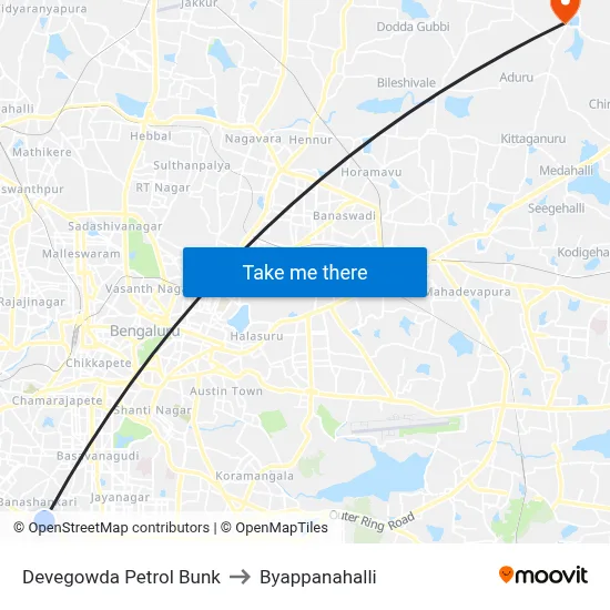 Devegowda Petrol Bunk to Byappanahalli map