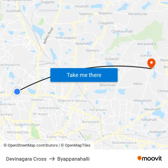 Devinagara Cross to Byappanahalli map
