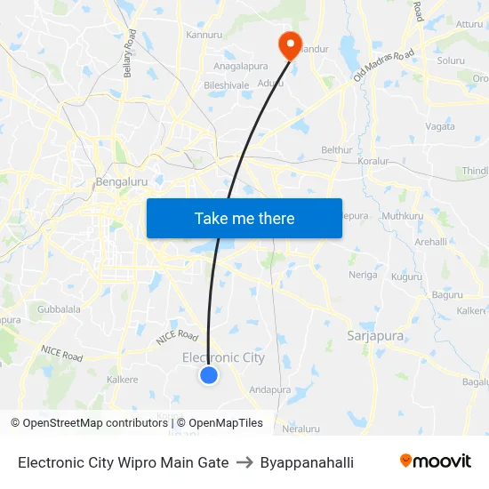 Electronic City Wipro Main Gate to Byappanahalli map