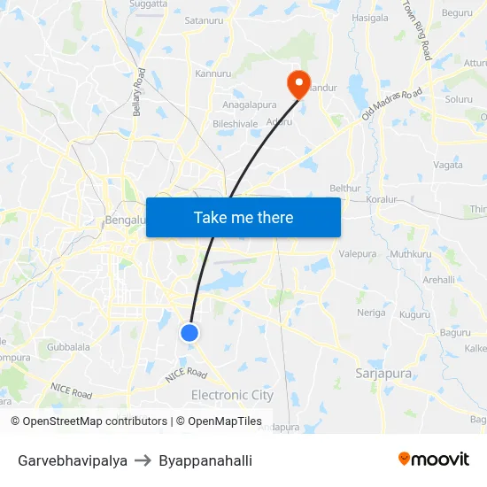 Garvebhavipalya to Byappanahalli map
