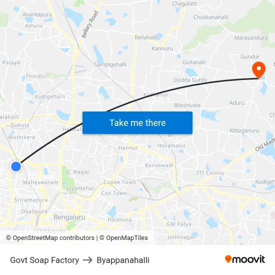 Govt Soap Factory to Byappanahalli map