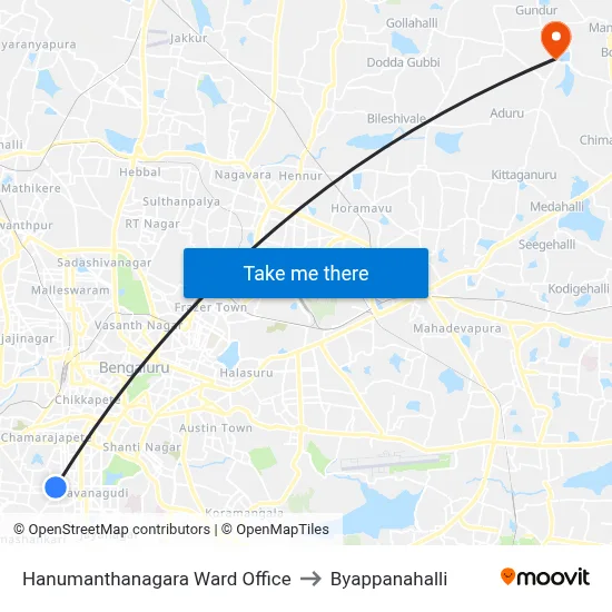 Hanumanthanagara Ward Office to Byappanahalli map