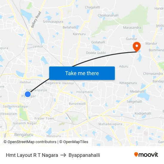 Hmt Layout R T Nagara to Byappanahalli map