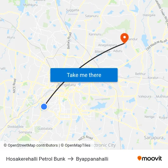 Hosakerehalli Petrol Bunk to Byappanahalli map